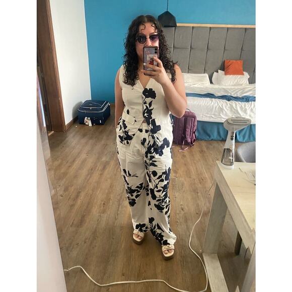 CAROLINA K Off-White Black Floral Abstract Design Zai Button Fly Trousers Size S - Picture 13 of 15